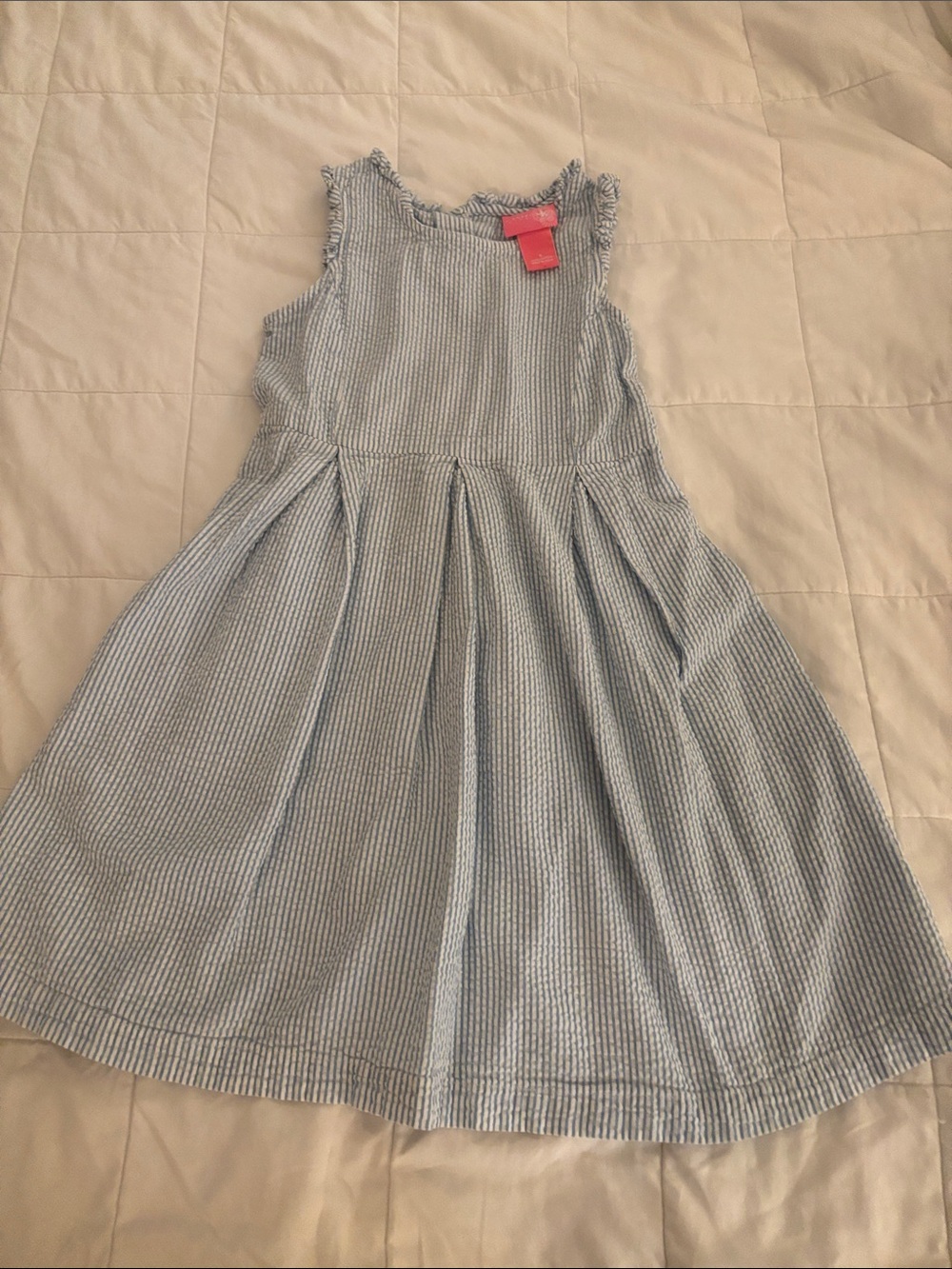 J. Khaki Light Blue Striped Seersucker Sundress